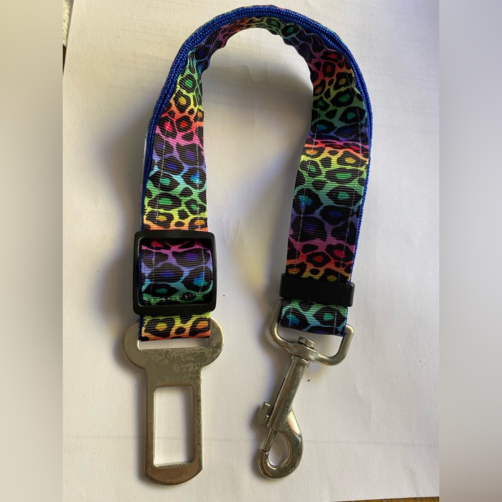 Rainbow ombre cheetah leopard print leash seat belt dog cat wild travel safety